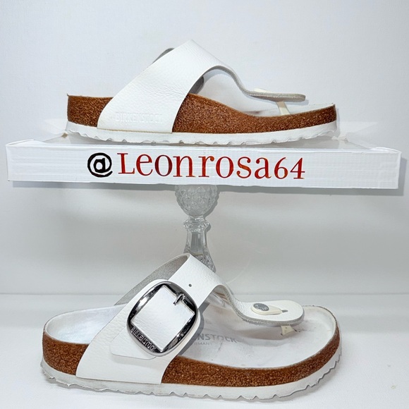 Birkenstock Shoes - Birkenstock White Thong Sandals with Silver Buckle